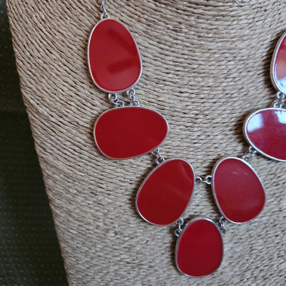 Elegant Red Oval Disks Necklace 9.5" Plus 3" Extender - Picture 3 of 5